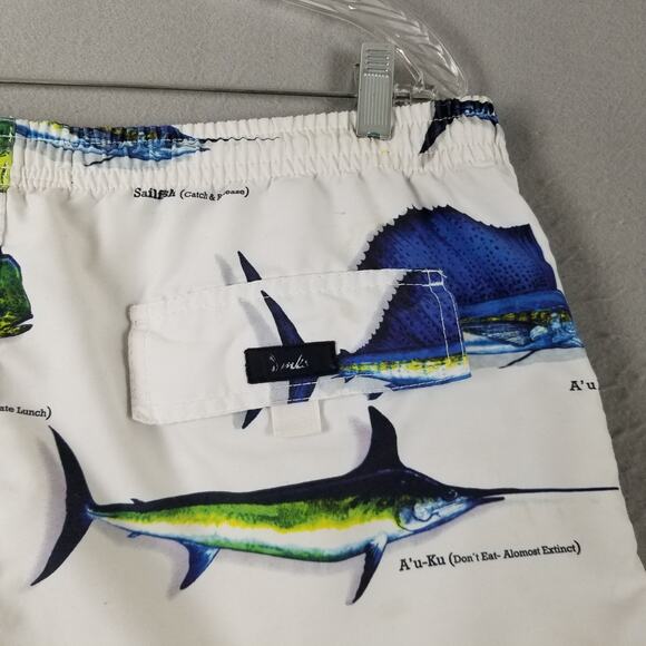 MKS Unlimited Swim Shorts Mens 38 Fish Print Board Trunks Lined Pockets Beach - Picture 10 of 16
